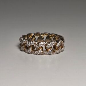 7.83g Two-Tone 925 Sterling Silver Pave Crystal Cuban Link Ring Size 9 Hip Hop